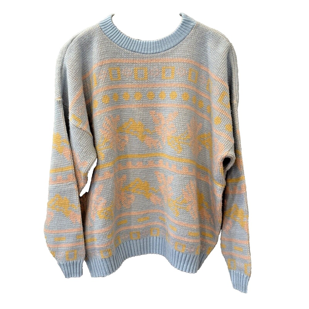 Vintage Cabin Creek Sweater Pullover Pastels Aztec Oversized Knit USA Women's XL